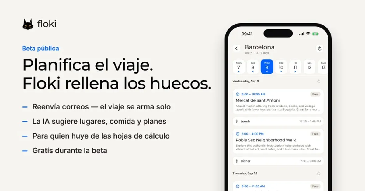 La app Floki en un iPhone, junto a una lista breve de lo que hace