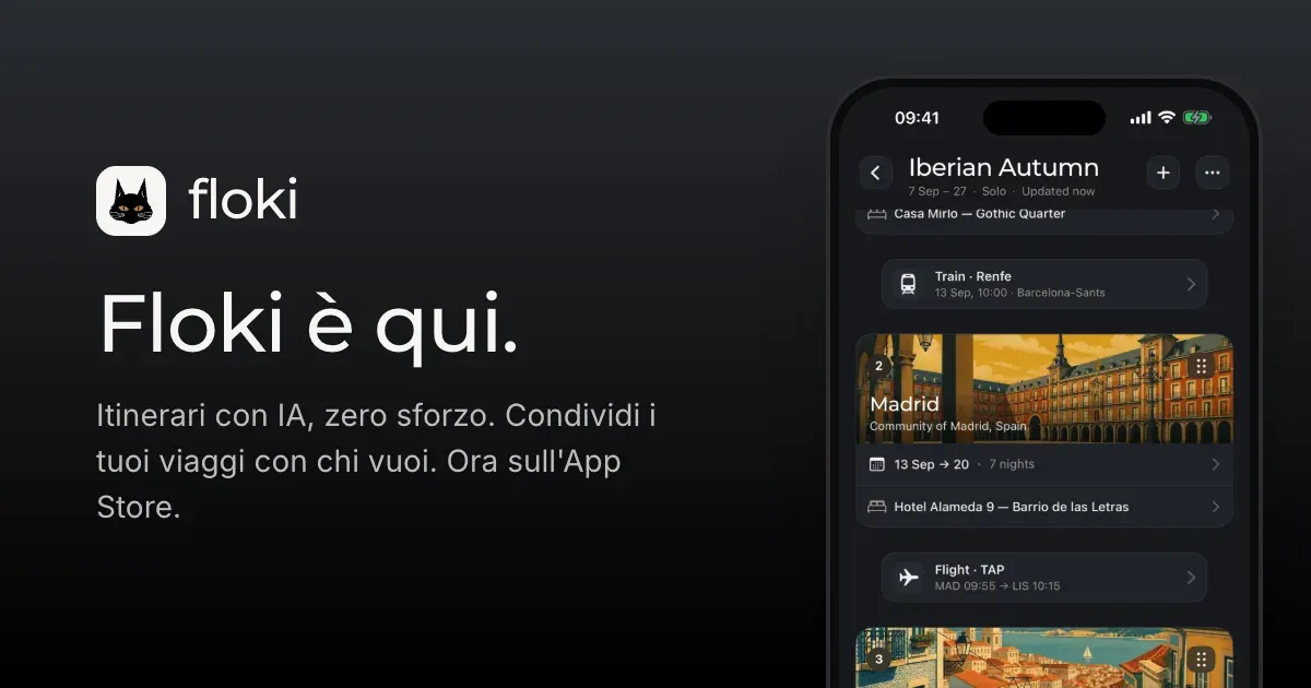 L'app Floki su un iPhone, accanto al titolo Floki è qui